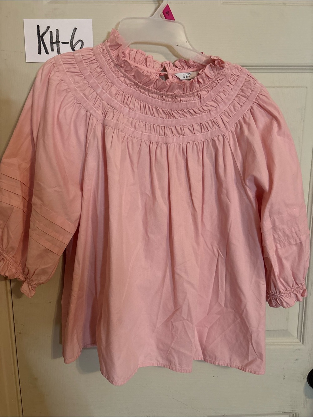 crown & ivy Pink Smocked Ruffle Yoke Blouse